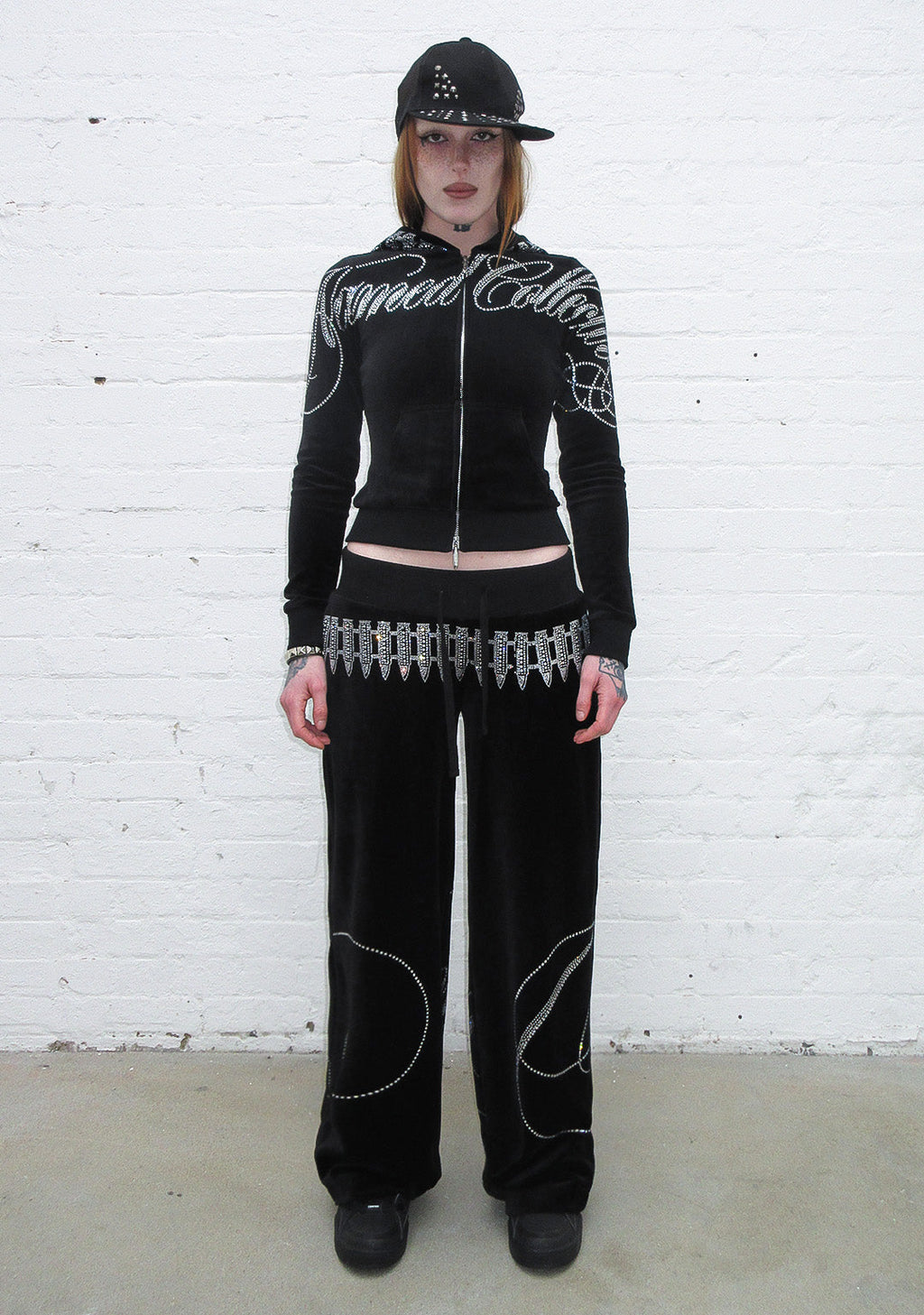 ENEMY RHINESTONE VELOUR ZIP HOODIE BLACK