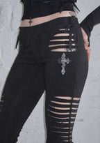 ENVY SNAKESKIN SLASHED SCULPT STRETCH PANTS CHARCOAL
