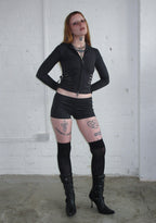 ENVY SNAKESKIN SLASHED SCULPT STRETCH ZIP HOODIE CHARCOAL