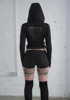 ENVY SNAKESKIN SLASHED SCULPT STRETCH ZIP HOODIE CHARCOAL