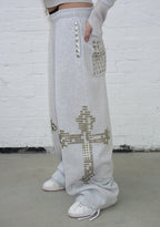FAITHFUL STUDDED OVERSIZED SWEATPANTS GREY MARL