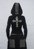 FAITHFUL FAUX FUR VEST AND FITTED ZIP HOODIE TWO PIECE SET BLACK