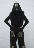 FAITHFUL FAUX FUR VEST AND FITTED ZIP HOODIE TWO PIECE SET BLACK