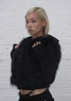 FAITHFUL FAUX FUR VEST AND FITTED ZIP HOODIE TWO PIECE SET BLACK