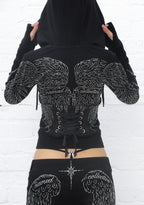 FALLEN RHINESTONE SCULPT STRETCH HOODIE WASHED BLACK