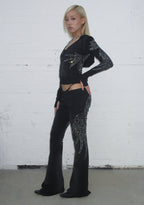 FALLEN RHINESTONE SCULPT STRETCH HOODIE WASHED BLACK