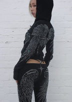 FALLEN RHINESTONE SCULPT STRETCH HOODIE WASHED BLACK