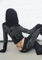 FALLEN RHINESTONE SCULPT STRETCH HOODIE WASHED BLACK