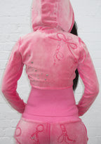 GLITCH EYELET VELOUR ZIP HOODIE WASHED HOT PINK