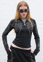 HAUNT STUDDED SCULPT STRETCH ZIP HOODIE BLACK