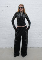 HAUNT STUDDED SCULPT STRETCH ZIP HOODIE BLACK