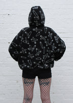 HEIST RHINESTONE SAFETY PIN ZIP HOODIE BLACK