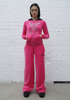 IDOL RHINESTONE VELOUR SWEATPANTS HOT PINK