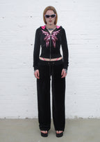 IDOL RHINESTONE VELOUR FITTED ZIP HOODIE BLACK