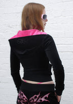 IDOL RHINESTONE VELOUR FITTED ZIP HOODIE BLACK