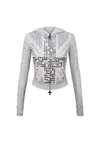KNIGHT STUDDED FITTED HOODIE GREY MARL