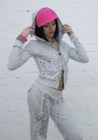 KNIGHT STUDDED FITTED HOODIE GREY MARL
