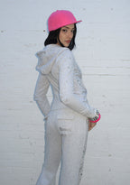 KNIGHT STUDDED FITTED HOODIE GREY MARL