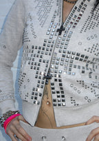 KNIGHT STUDDED FITTED HOODIE GREY MARL