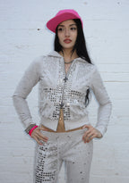 KNIGHT STUDDED FITTED HOODIE GREY MARL