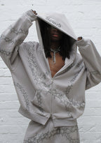 OMEN RHINESTONE ZIP HOODIE SMOKE GREY