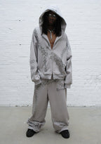 OMEN RHINESTONE ZIP HOODIE SMOKE GREY