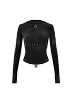 REBEL STUDDED VELOUR ZIP HOODIE BLACK