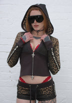 RUMOUR STUDDED FITTED ZIP HOODIE LEOPARD