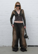 RUMOUR STUDDED FITTED ZIP HOODIE LEOPARD