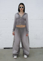 RUMOUR STUDDED FITTED ZIP HOODIE GRADIENT GREY