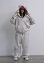 STITCH TEDDY OVERSIZED SWEATPANTS WHITE MARL