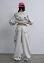 STITCH TEDDY ZIP HOODIE WHITE MARL
