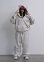 STITCH TEDDY ZIP HOODIE WHITE MARL