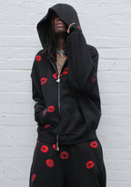 TEASE RHINESTONE KISS ZIP HOODIE BLACK