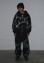 THORN RHINESTONE ZIP HOODIE BLACK
