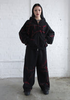 THORN RHINESTONE ZIP HOODIE BLACK AND RED