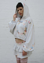 TRINKET MOTIF CROP ZIP HOODIE GREY MARL