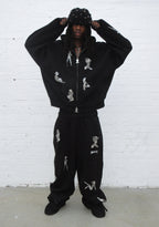 UNREALISTIC IDEALS RHINESTONE ZIP HOODIE BLACK